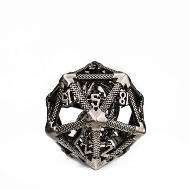 Dragon in Washed Nickel Metal - Hollow D20 RPG Dice